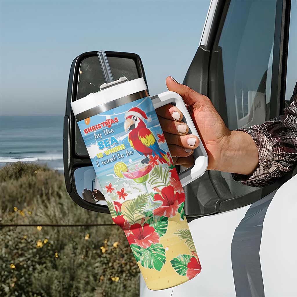 Hawaii Christmas Tumbler With Handle Funny Macaw Parrot Tropical Vibe