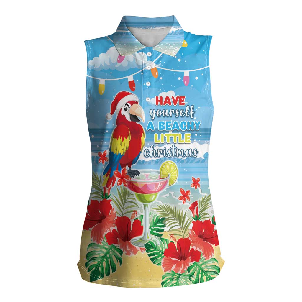 Hawaii Christmas Women Sleeveless Polo Shirt Funny Macaw Parrot Tropical Vibe