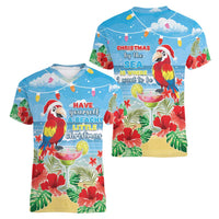 Hawaii Christmas Women V-Neck T-Shirt Funny Macaw Parrot Tropical Vibe