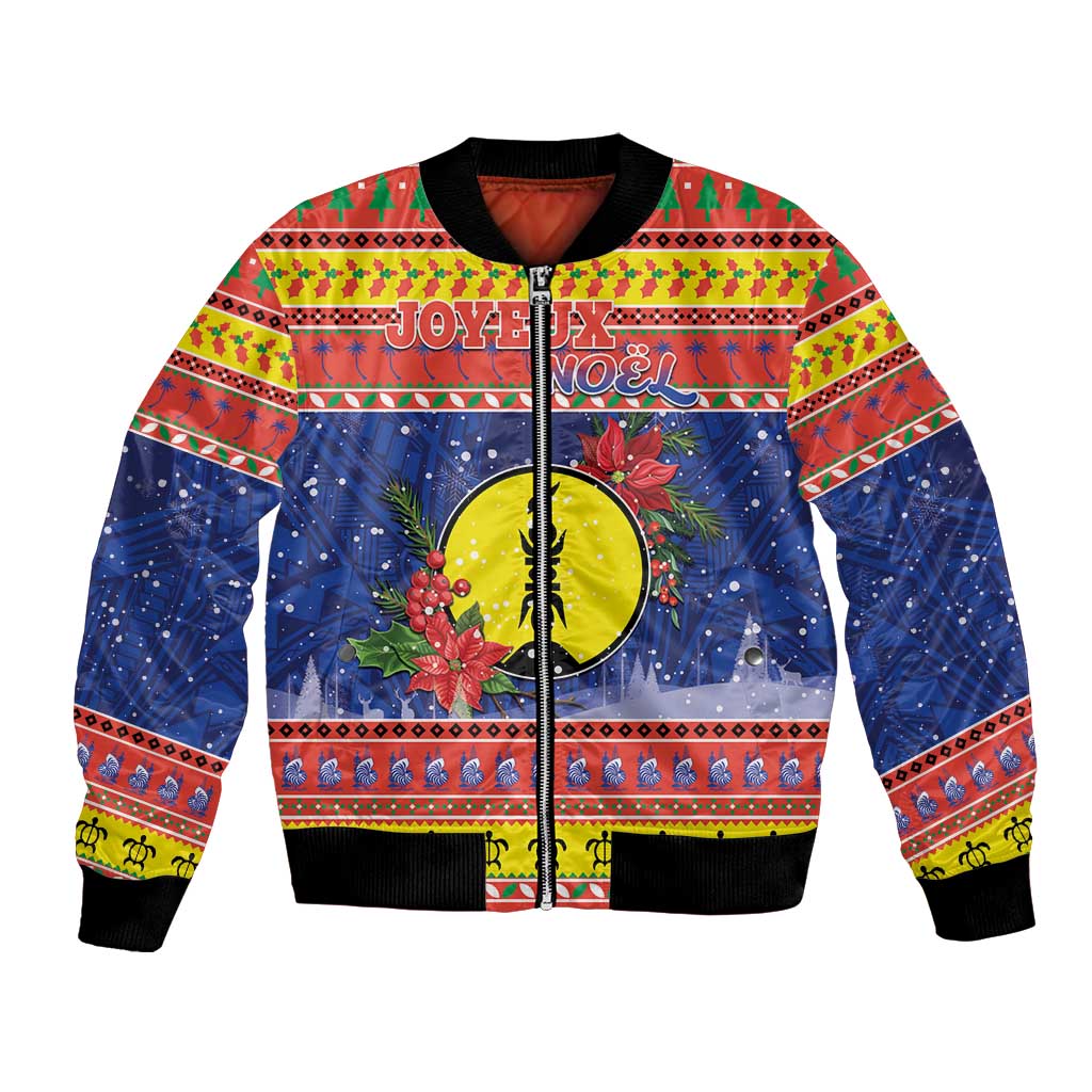 New Caledonia Christmas Bomber Jacket Kanaky Poinsettia Joyeux Noel