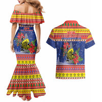 New Caledonia Christmas Couples Matching Mermaid Dress and Hawaiian Shirt Kanaky Poinsettia Joyeux Noel