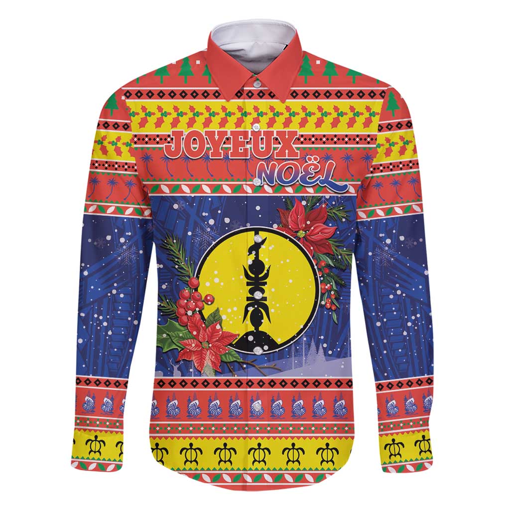 New Caledonia Christmas Family Matching Long Sleeve Bodycon Dress and Hawaiian Shirt Kanaky Poinsettia Joyeux Noel