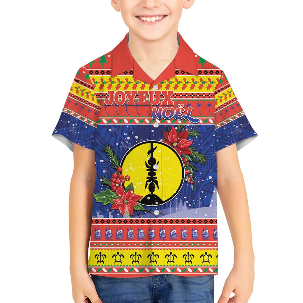 New Caledonia Christmas Family Matching Long Sleeve Bodycon Dress and Hawaiian Shirt Kanaky Poinsettia Joyeux Noel