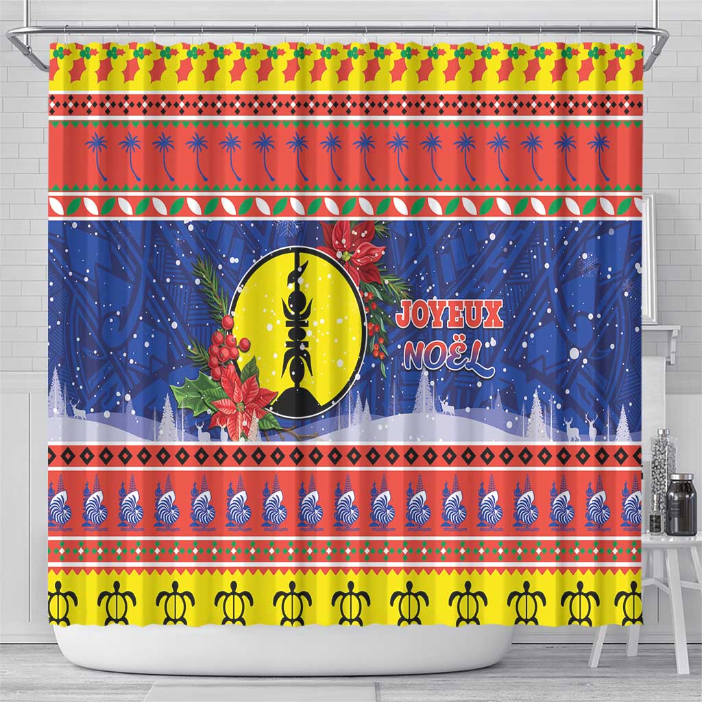 New Caledonia Christmas Shower Curtain Kanaky Poinsettia Joyeux Noel