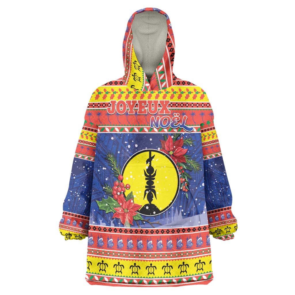 New Caledonia Christmas Wearable Blanket Hoodie Kanaky Poinsettia Joyeux Noel