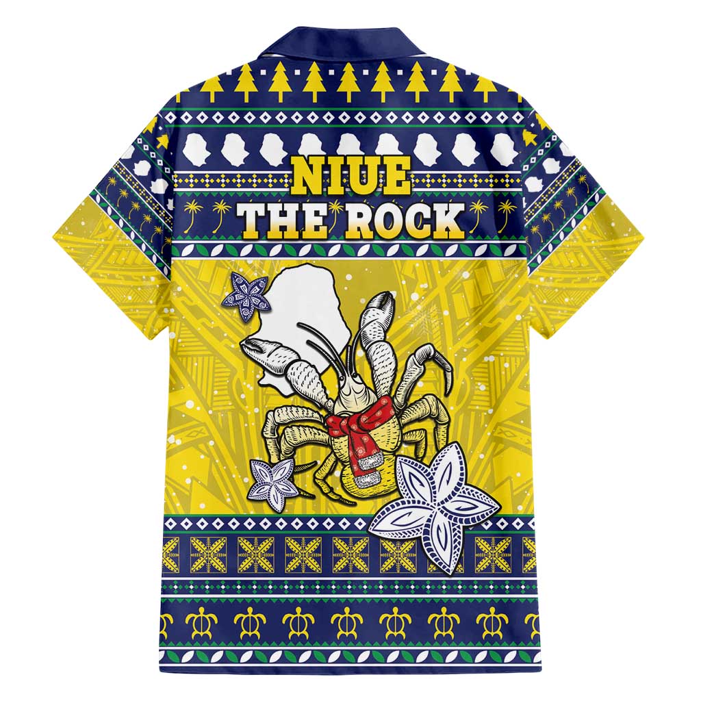 Niue The Rock Christmas Family Matching Short Sleeve Bodycon Dress and Hawaiian Shirt Niuean Crab Monuina E Kilisimasi