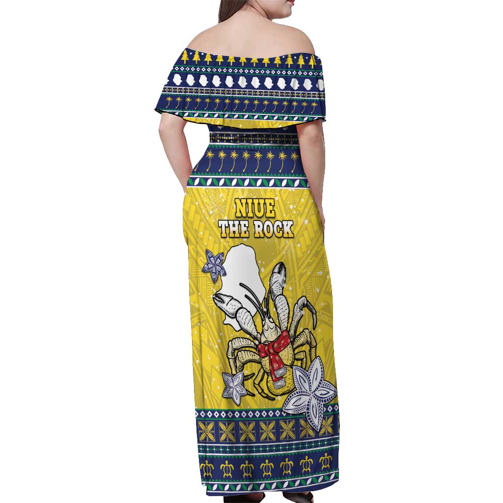 Niue The Rock Christmas Off Shoulder Maxi Dress Niuean Crab Monuina E Kilisimasi