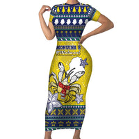 Niue The Rock Christmas Short Sleeve Bodycon Dress Niuean Crab Monuina E Kilisimasi