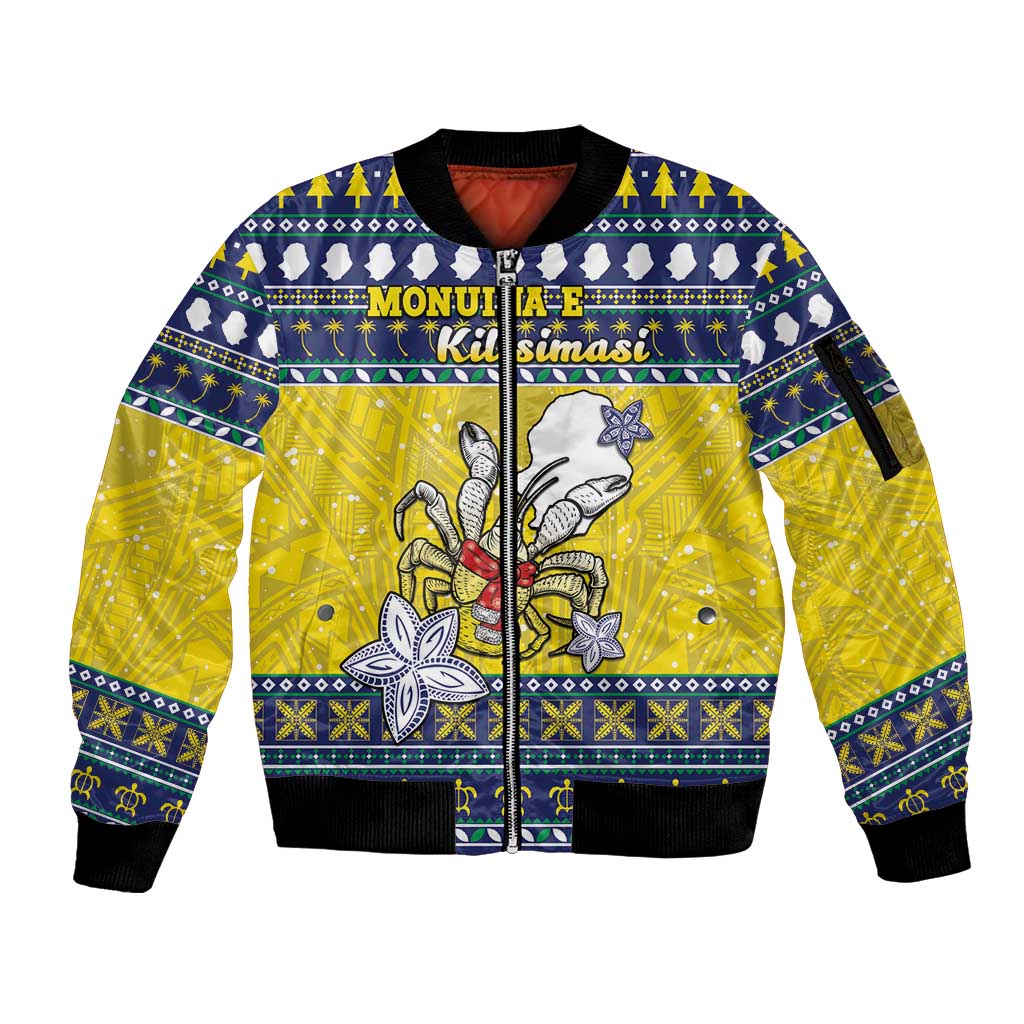 Niue The Rock Christmas Sleeve Zip Bomber Jacket Niuean Crab Monuina E Kilisimasi