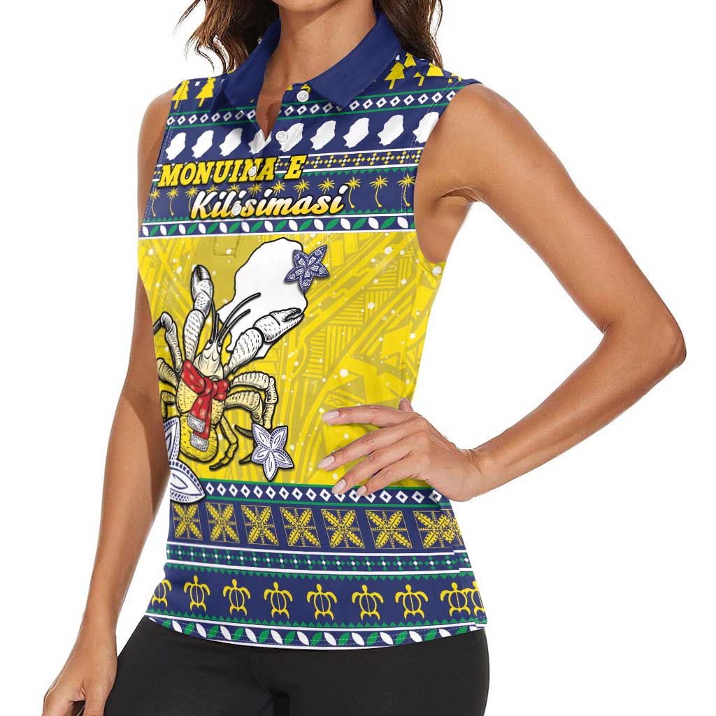 Niue The Rock Christmas Women Sleeveless Polo Shirt Niuean Crab Monuina E Kilisimasi