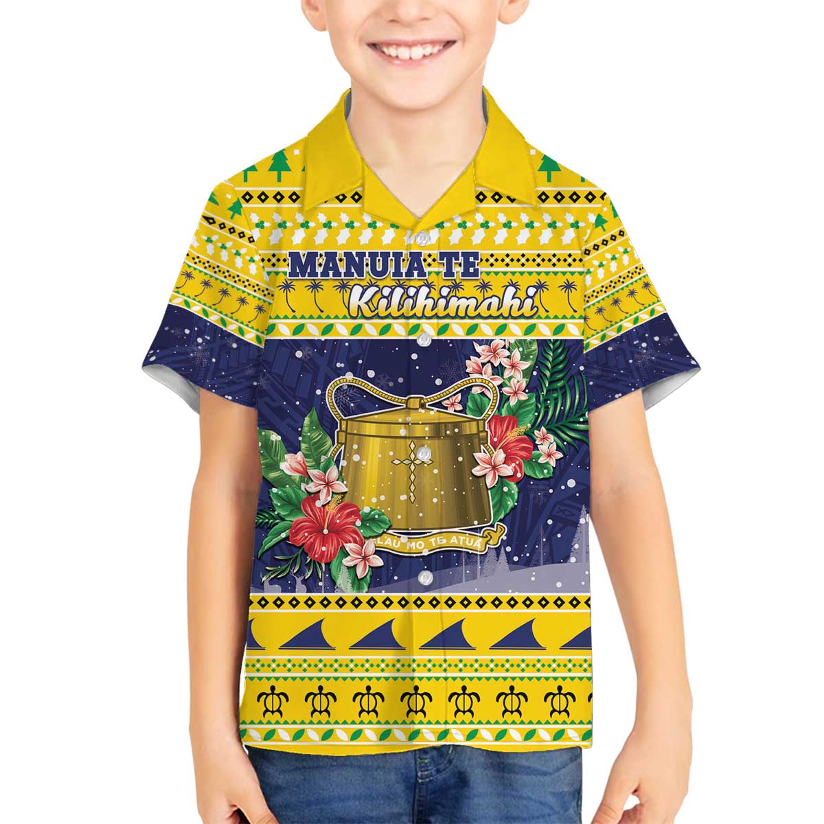 Tokelau Christmas Family Matching Off The Shoulder Long Sleeve Dress and Hawaiian Shirt Tokelauan Badge Manuia Te Kilihimahi