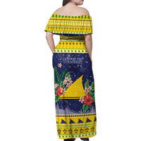 Tokelau Christmas Family Matching Off Shoulder Maxi Dress and Hawaiian Shirt Tokelauan Badge Manuia Te Kilihimahi