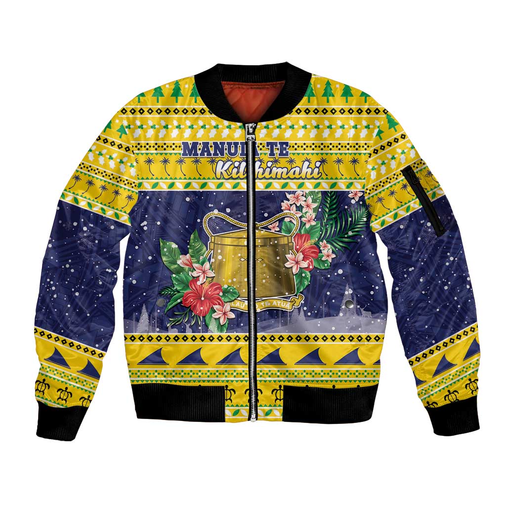 Tokelau Christmas Sleeve Zip Bomber Jacket Tokelauan Badge Manuia Te Kilihimahi