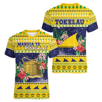 Tokelau Christmas Women V-Neck T-Shirt Tokelauan Badge Manuia Te Kilihimahi