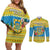 Tuvalu Christmas Couples Matching Off Shoulder Short Dress and Long Sleeve Button Shirt Coat Of Arms Manuia Te Kilisimasi