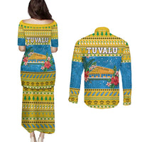 Tuvalu Christmas Couples Matching Puletasi and Long Sleeve Button Shirt Coat Of Arms Manuia Te Kilisimasi
