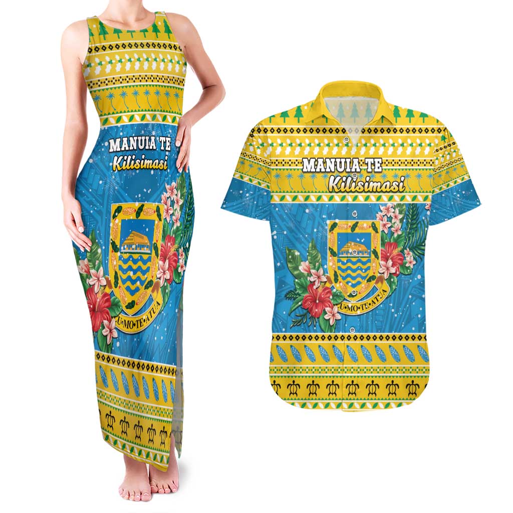 Tuvalu Christmas Couples Matching Tank Maxi Dress and Hawaiian Shirt Coat Of Arms Manuia Te Kilisimasi