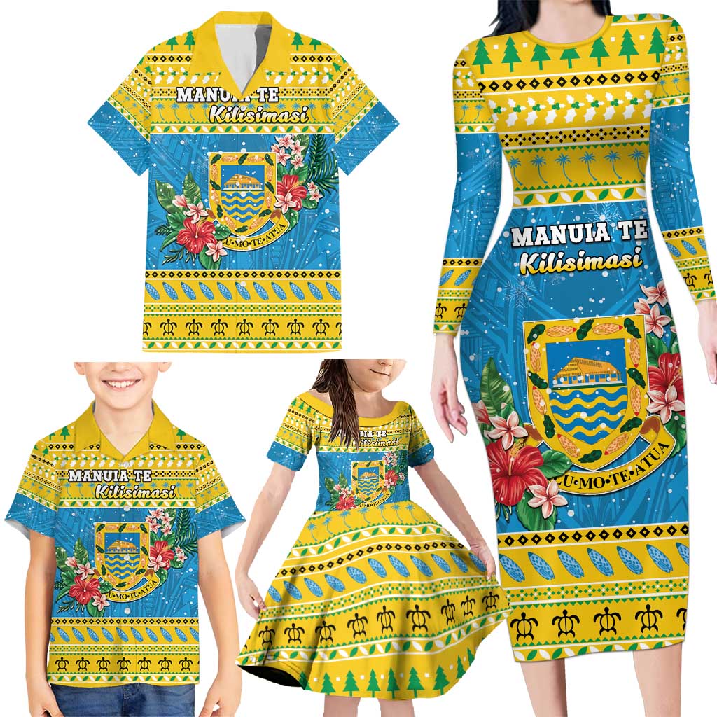 Tuvalu Christmas Family Matching Long Sleeve Bodycon Dress and Hawaiian Shirt Coat Of Arms Manuia Te Kilisimasi