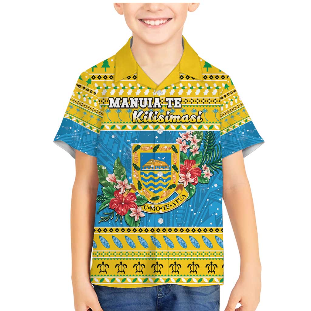 Tuvalu Christmas Family Matching Mermaid Dress and Hawaiian Shirt Coat Of Arms Manuia Te Kilisimasi