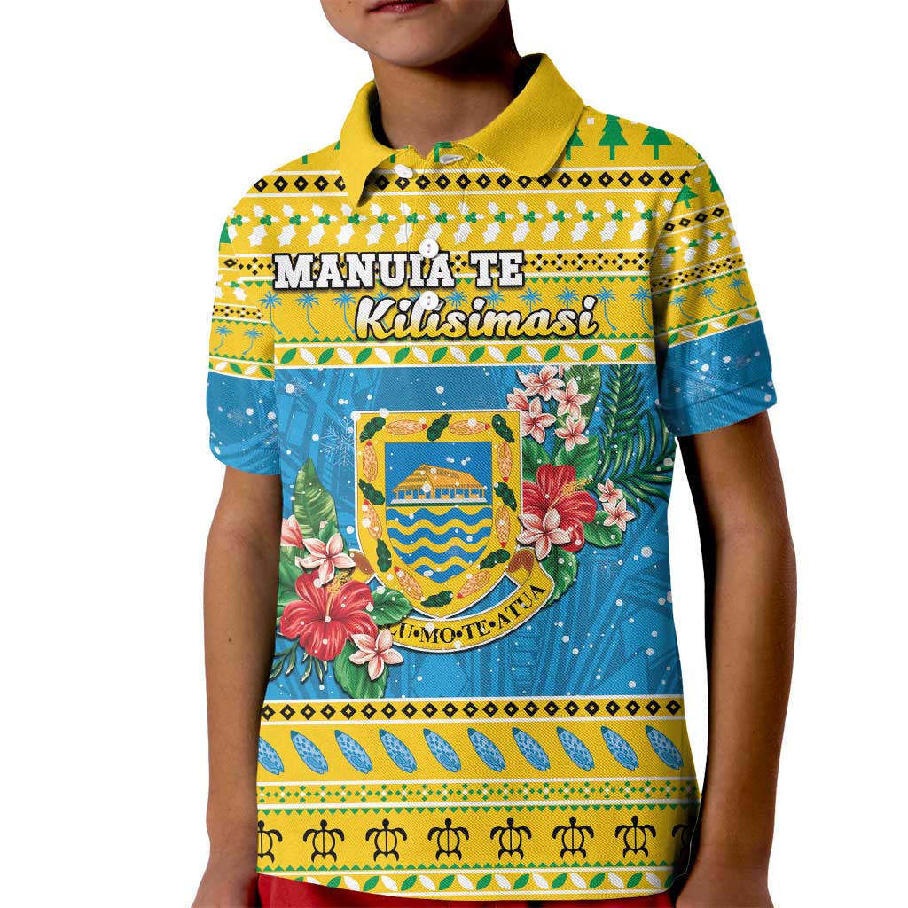 Tuvalu Christmas Kid Polo Shirt Coat Of Arms Manuia Te Kilisimasi