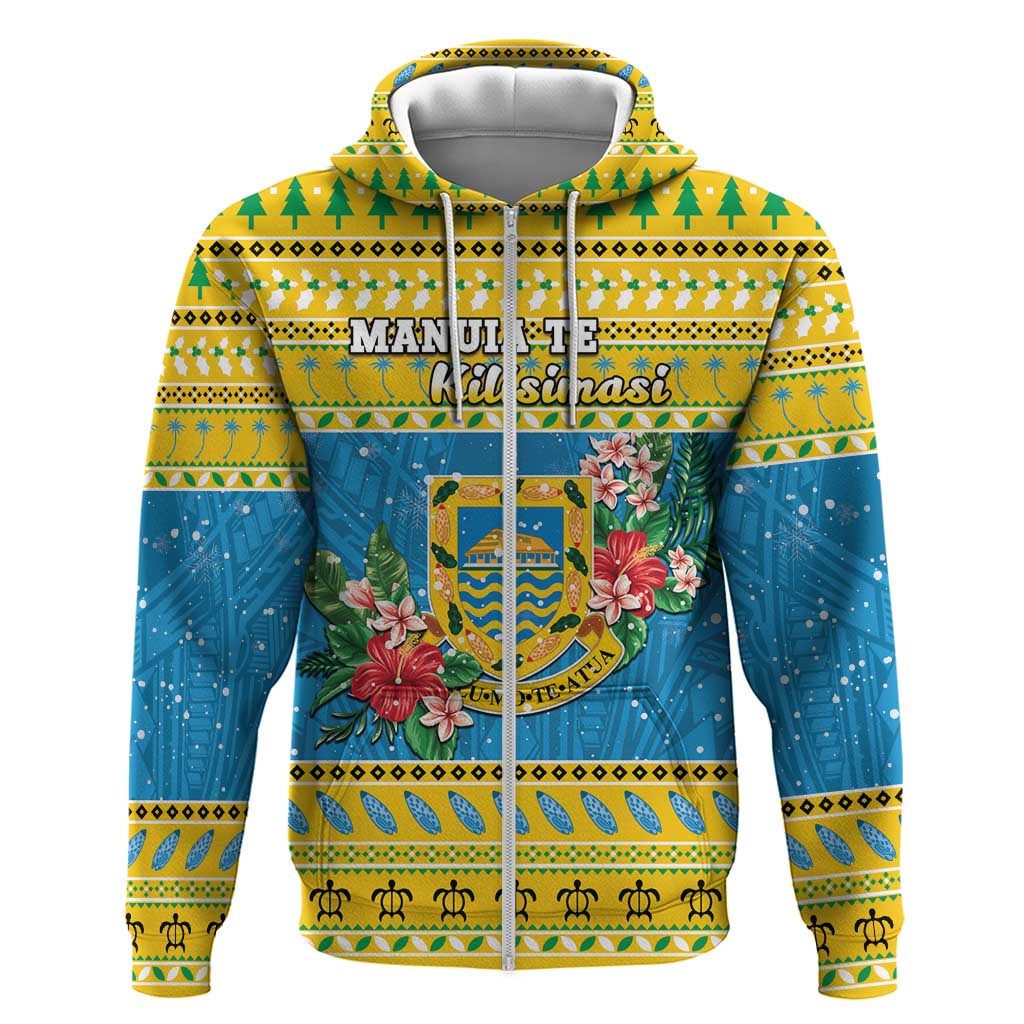 Tuvalu Christmas Zip Hoodie Coat Of Arms Manuia Te Kilisimasi