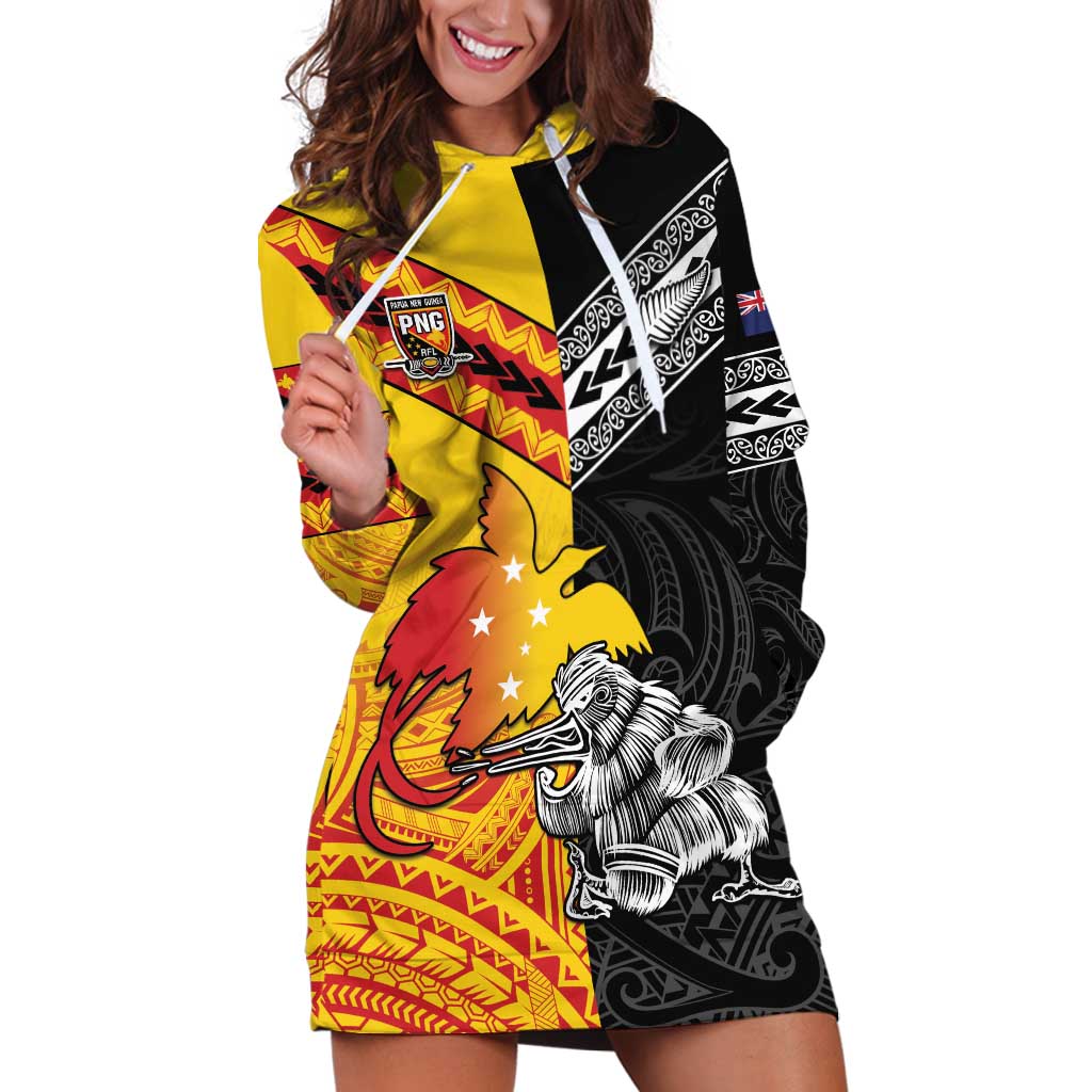 New Zealand And Papua New Guinea Rugby Custom Hoodie Dress Maori Kiwi With Bird of Paradise