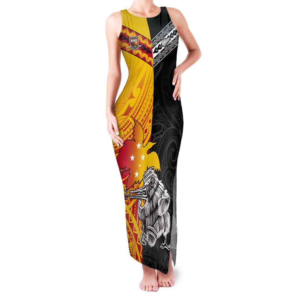 New Zealand And Papua New Guinea Rugby Custom Tank Maxi Dress Maori Kiwi With Bird of Paradise