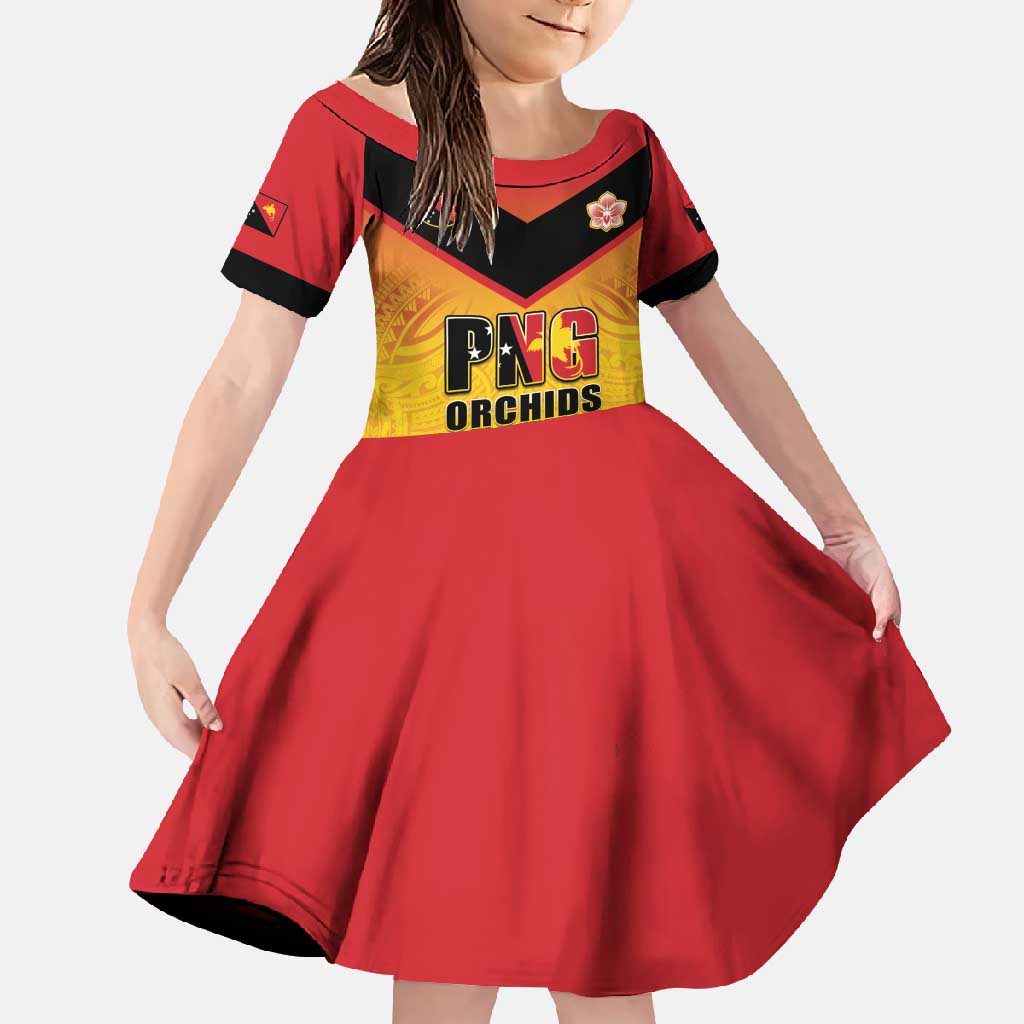Papua New Guinea Rugby Custom Family Matching Mermaid Dress and Hawaiian Shirt Go Orchids Pacific Champions LT05 Daughter's Dress Yellow - Polynesian Pride