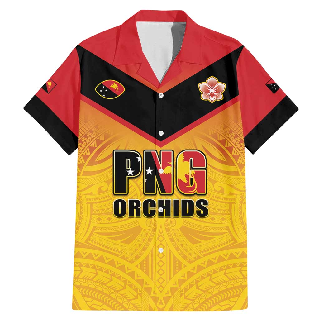 Papua New Guinea Rugby Custom Family Matching Mermaid Dress and Hawaiian Shirt Go Orchids Pacific Champions LT05 Dad's Shirt - Short Sleeve Yellow - Polynesian Pride