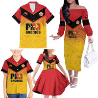 Papua New Guinea Rugby Custom Family Matching Off The Shoulder Long Sleeve Dress and Hawaiian Shirt Go Orchids Pacific Champions LT05 - Polynesian Pride