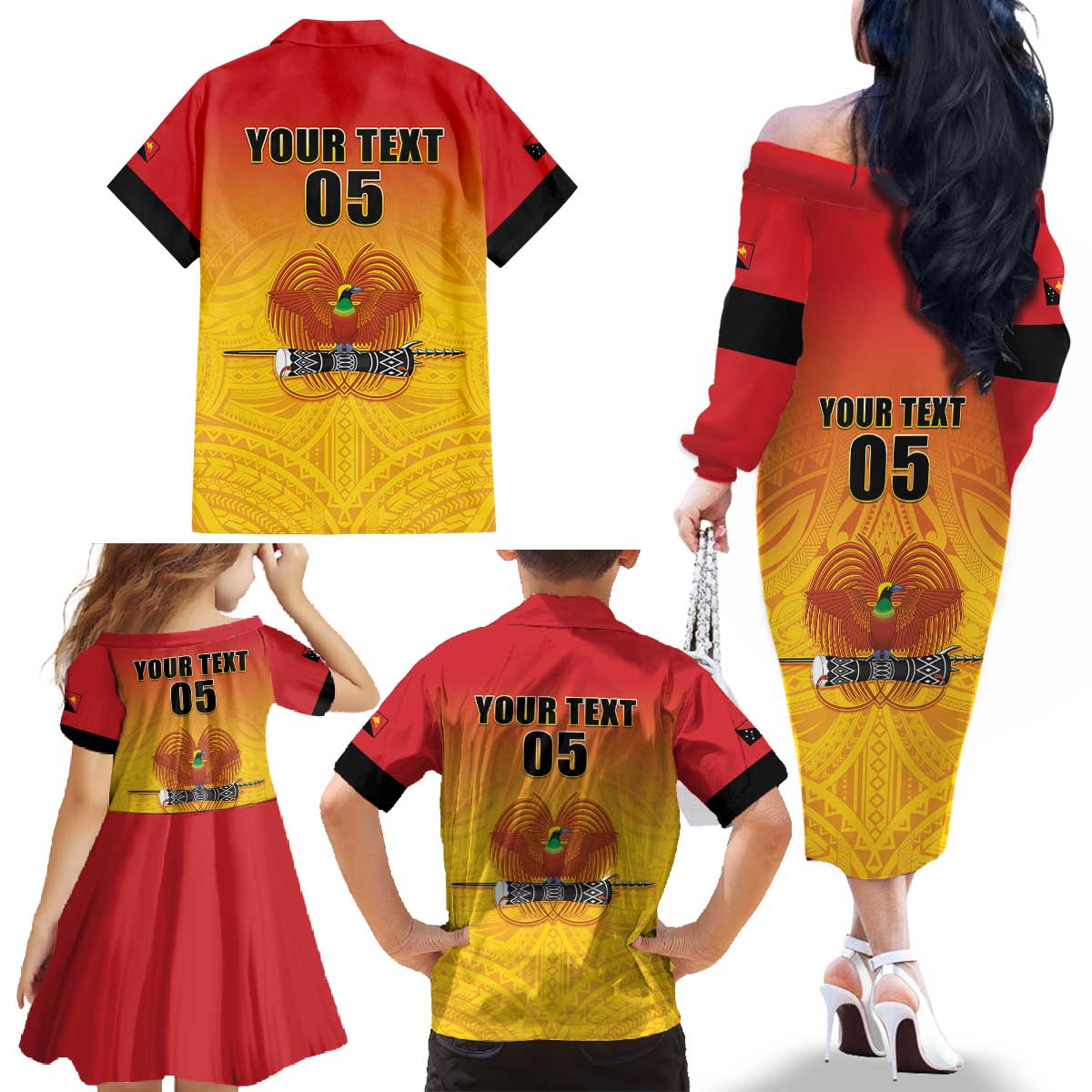 Papua New Guinea Rugby Custom Family Matching Off The Shoulder Long Sleeve Dress and Hawaiian Shirt Go Orchids Pacific Champions LT05 - Polynesian Pride