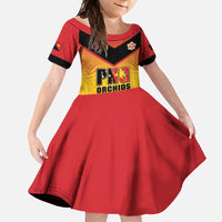 Papua New Guinea Rugby Custom Family Matching Short Sleeve Bodycon Dress and Hawaiian Shirt Go Orchids Pacific Champions LT05 Daughter's Dress Yellow - Polynesian Pride
