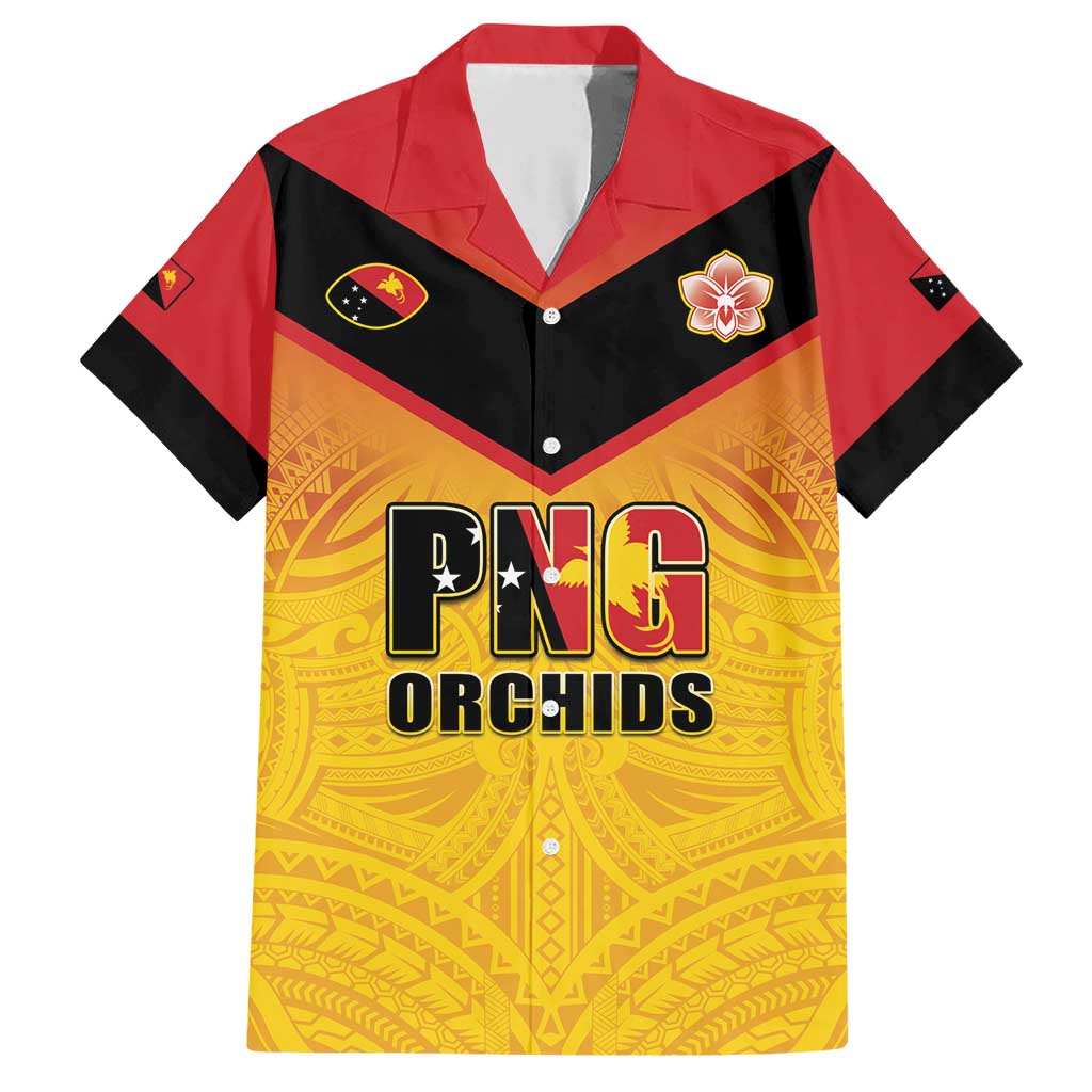 Papua New Guinea Rugby Custom Family Matching Short Sleeve Bodycon Dress and Hawaiian Shirt Go Orchids Pacific Champions LT05 Dad's Shirt - Short Sleeve Yellow - Polynesian Pride
