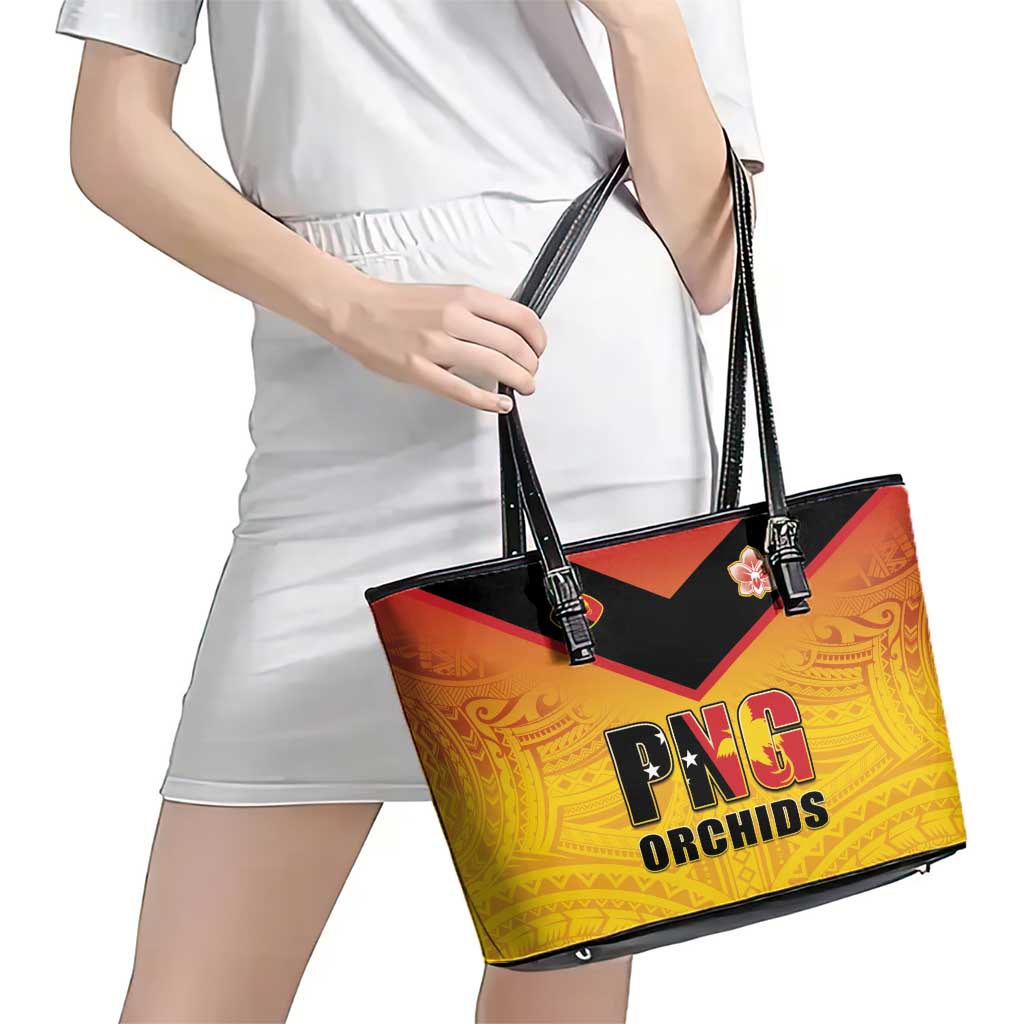 Papua New Guinea Rugby Leather Tote Bag Go Orchids Pacific Champions