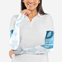 Blue Polynesian Tribal Turtle Floral Pattern Arm Sleeves - Polynesian Pride