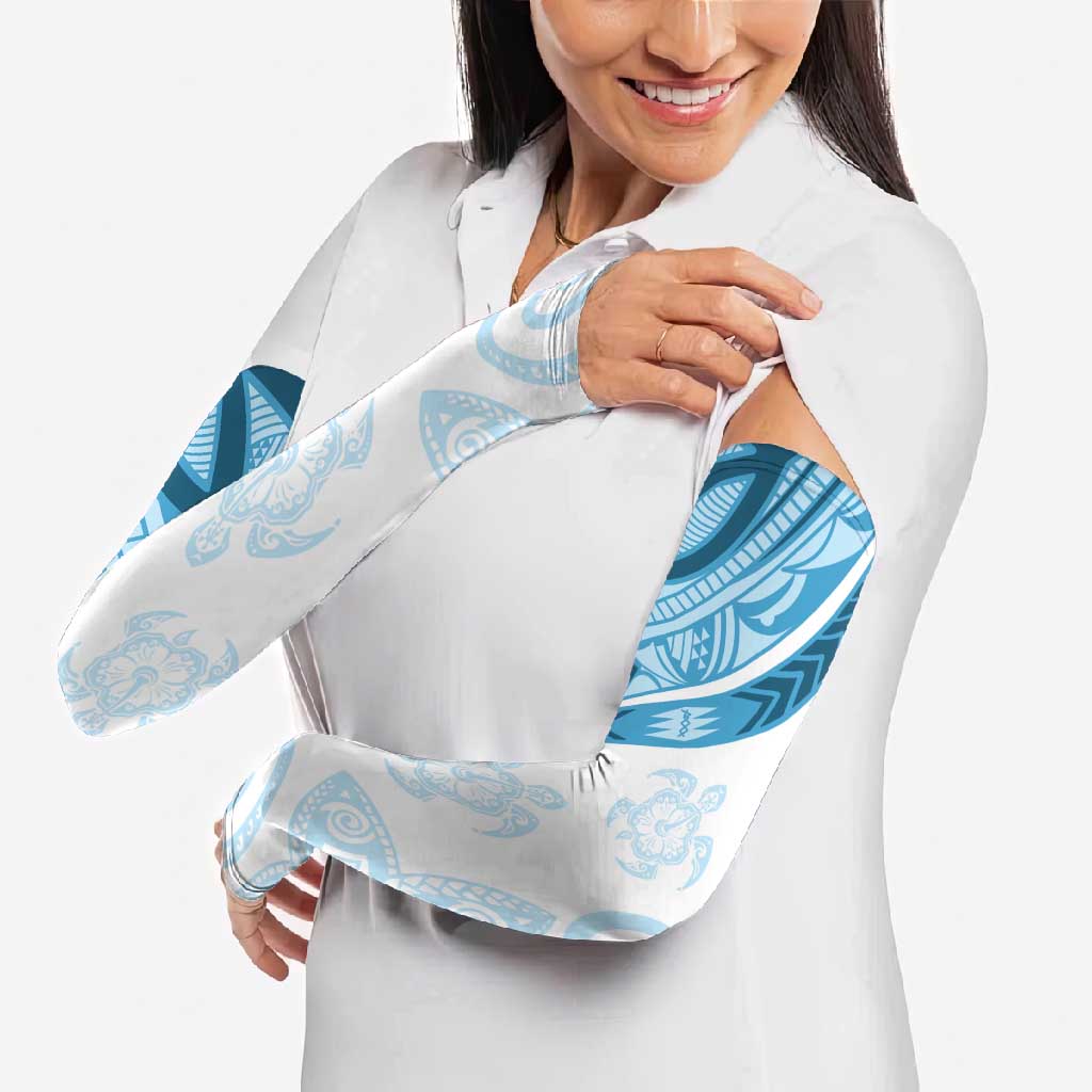 Blue Polynesian Tribal Turtle Floral Pattern Arm Sleeves - Polynesian Pride