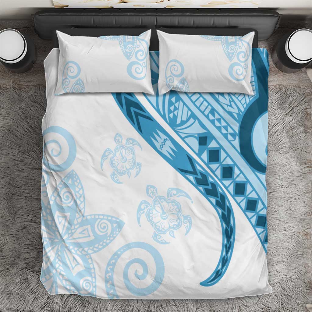 Blue Polynesian Tribal Turtle Floral Pattern Bedding Set