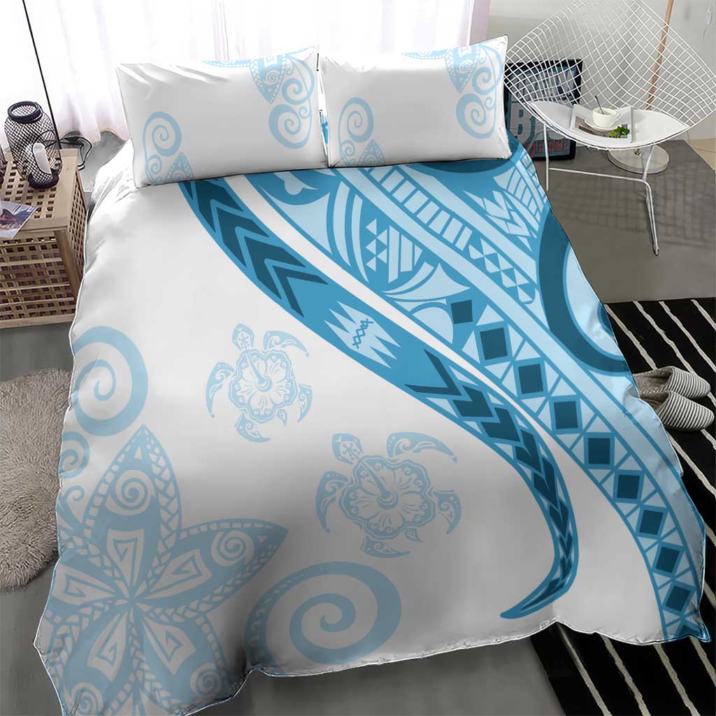 Blue Polynesian Tribal Turtle Floral Pattern Bedding Set