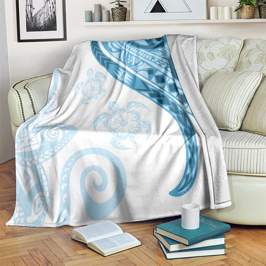 Blue Polynesian Tribal Turtle Floral Pattern Blanket