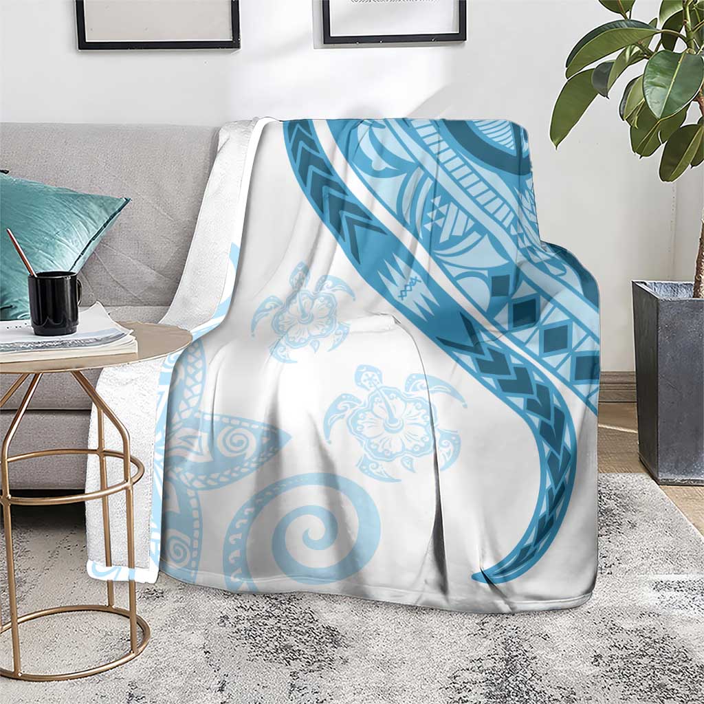 Blue Polynesian Tribal Turtle Floral Pattern Blanket
