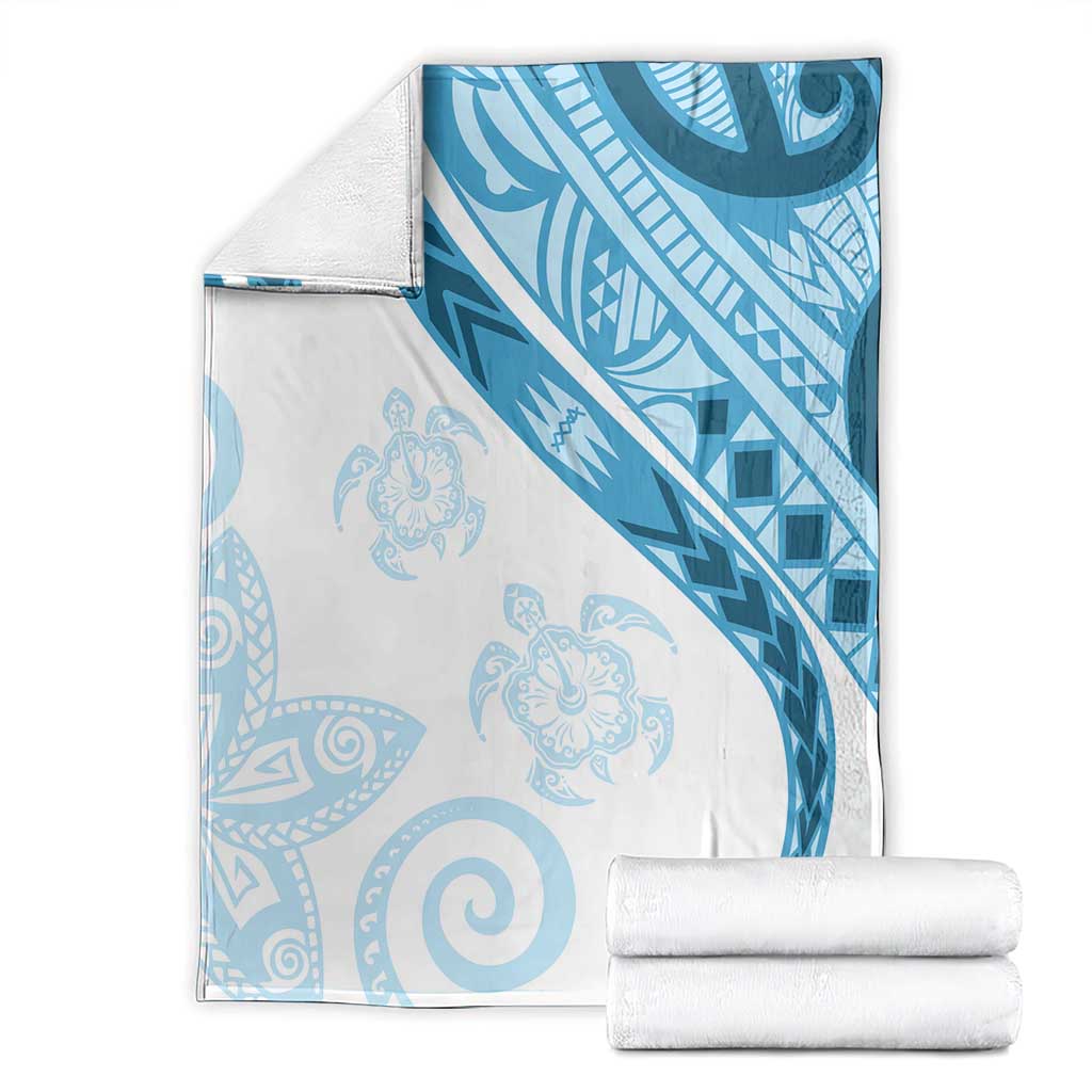 Blue Polynesian Tribal Turtle Floral Pattern Blanket