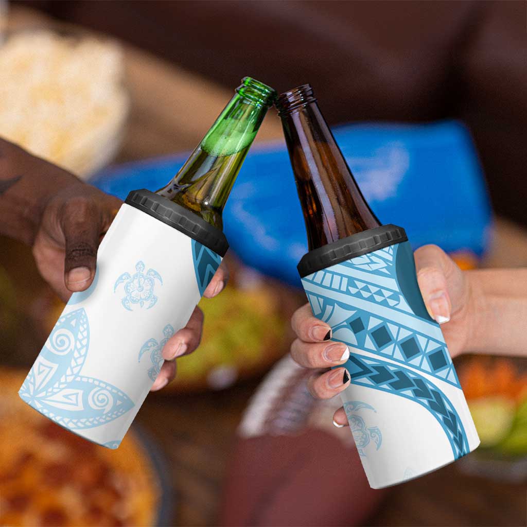 Blue Polynesian Tribal Turtle Floral Pattern 4 in 1 Can Cooler Tumbler