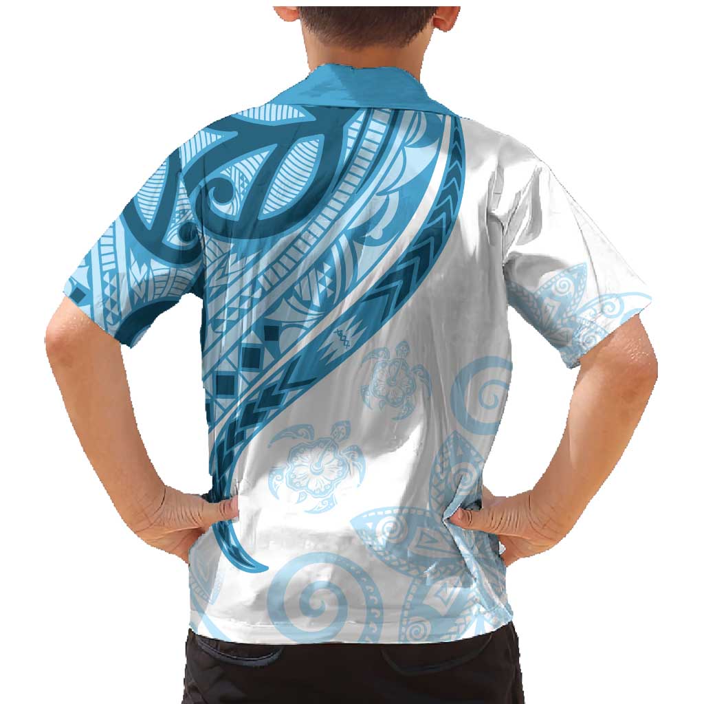 Blue Polynesian Tribal Turtle Floral Pattern Family Matching Mermaid Dress and Hawaiian Shirt