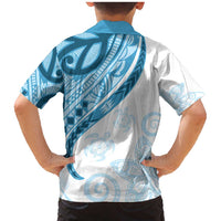 Blue Polynesian Tribal Turtle Floral Pattern Family Matching Mermaid Dress and Hawaiian Shirt