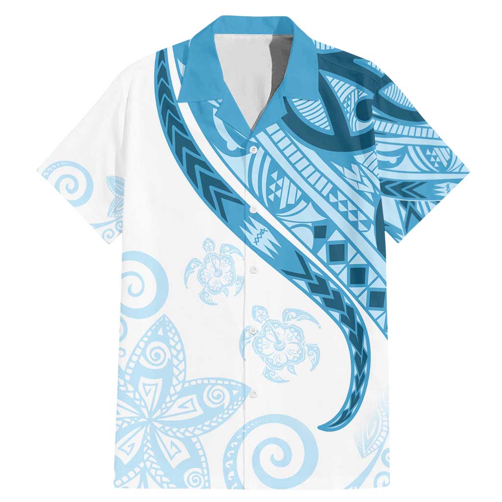 Blue Polynesian Tribal Turtle Floral Pattern Family Matching Mermaid Dress and Hawaiian Shirt