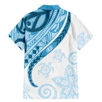 Blue Polynesian Tribal Turtle Floral Pattern Family Matching Mermaid Dress and Hawaiian Shirt