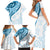 Blue Polynesian Tribal Turtle Floral Pattern Family Matching Short Sleeve Bodycon Dress and Hawaiian Shirt