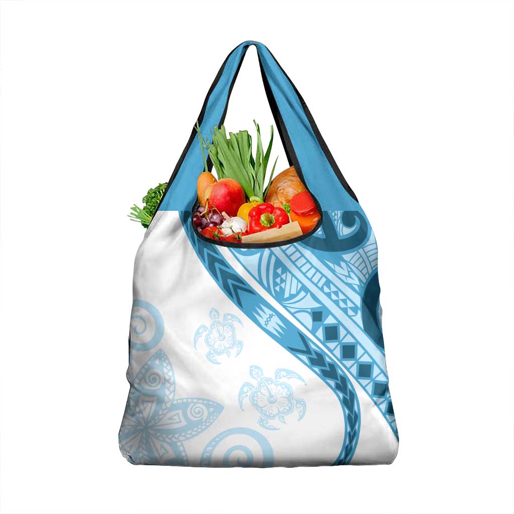 Blue Polynesian Tribal Turtle Floral Pattern Grocery Bag