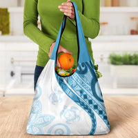 Blue Polynesian Tribal Turtle Floral Pattern Grocery Bag