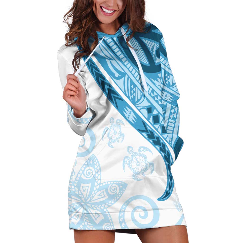 Blue Polynesian Tribal Turtle Floral Pattern Hoodie Dress